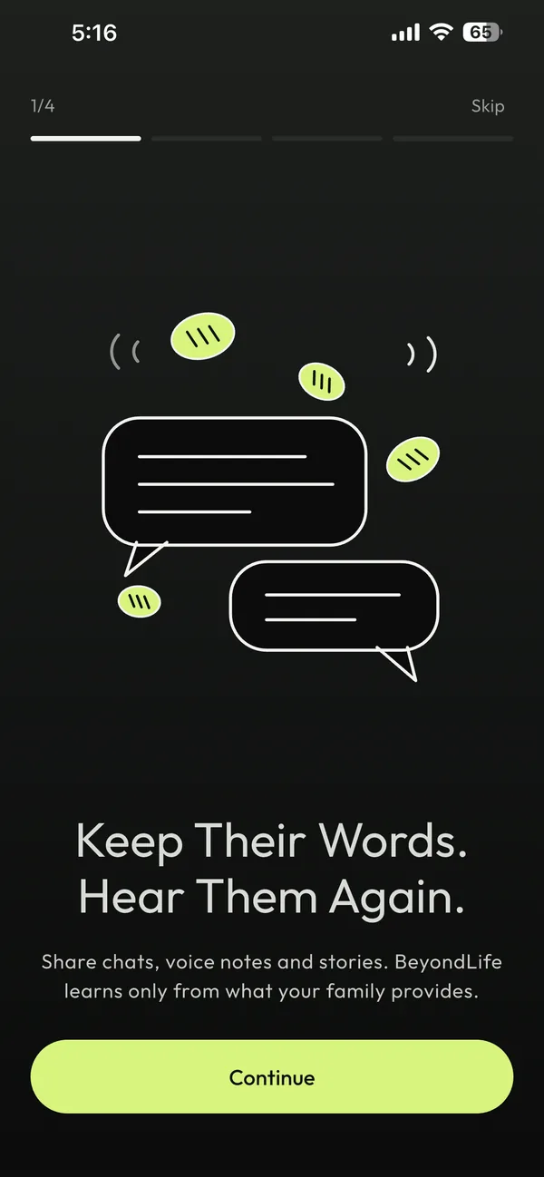 Welcome screen: Keep their words, hear them again